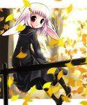  animal_ears bunny_ears ginkgo katahira_masashi leaf long_hair original pink_hair red_eyes school_uniform sitting solo 