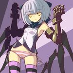  ame_no_hi armpits bare_shoulders copyright_request gauntlets midriff panties short_hair side-tie_panties solo striped striped_legwear striped_panties thighhighs underwear white_hair yellow_eyes 