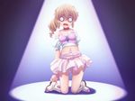  blonde_hair boots drill_hair game_cg kankouji_rikka kneeling kurosaki midriff non-web_source o_o ponytail short_hair shuumatsu_shoujo_gensou_alicematic solo spotlight surprised tears 