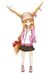  alternate_costume bag bow casual contemporary hair_ribbon hat hood hoodie horns ibuki_suika long_hair orange_hair ribbon skirt socks solo sutagu touhou very_long_hair yellow_eyes 