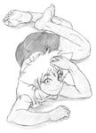  androgynous barefoot bike_shorts blush_stickers cowboy_bebop dark_skin edward_wong_hau_pepelu_tivrusky_iv feet greyscale monochrome muscle shinachiku short_hair sketch smile solo tank_top 