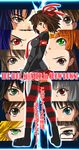  amami_haruka boots brown_hair character_request dark_haruka eyes green_eyes idolmaster idolmaster_(classic) idolmaster_live_for_you! multiple_girls non-web_source plaid plaid_skirt punkish_gothic short_hair skirt striped striped_legwear sword thighhighs weapon 