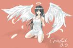  angel angel_wings bad_id bad_pixiv_id barefoot black_hair copyright_request feathers halo long_hair solo takemori_shintarou wings 