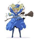  blonde_hair blue_eyes boots bracelet breasts broom choker cleavage_cutout dress enami_katsumi floating hat jewelry levitation long_hair madou_monogatari moon pantyhose puyopuyo small_breasts solo star witch witch_(puyopuyo) 