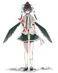  black_hair black_wings blood hat looking_at_viewer open_clothes open_shirt red_eyes shameimaru_aya shirt short_hair solo staring touhou wings yandere zen_(raspberry) 