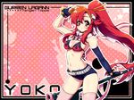  bikini_top elbow_gloves fingerless_gloves gloves gun highres long_hair midriff navel pandaki_(aki) ponytail red_hair rifle scarf solo tengen_toppa_gurren_lagann thighhighs weapon yellow_eyes yoko_littner 