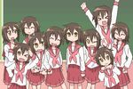  &gt;_&lt; brown_hair chuubatsu_nagano clone closed_eyes fang kusakabe_misao lowres lucky_star motteke!_serafuku multiple_girls oekaki one_eye_closed pink_neckwear ryouou_school_uniform school_uniform serafuku yellow_eyes 