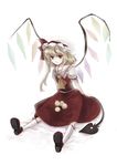  animal bad_id bad_pixiv_id bird chick flandre_scarlet lap nr_(cmnrr) one_side_up red_eyes sitting smile solo touhou wings 