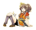  brown_eyes brown_hair copyright_request japanese_clothes kneehighs logicon long_hair sitting socks solo tabi 