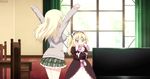  animated animated_gif blonde_hair boku_wa_tomodachi_ga_sukunai doll_hug hasegawa_kobato heterochromia kashiwazaki_sena lowres multiple_girls school_uniform screencap st._chronica_academy_uniform stuffed_animal stuffed_bunny stuffed_toy 