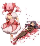  akemi_homura back black_hair bow chocolate gloves hair_bow kaname_madoka kneehighs long_hair mahou_shoujo_madoka_magica multiple_girls naked_chocolate naked_ribbon nude parody pink_hair ribbon skirt sweatdrop twintails umakatsuhai valentine 