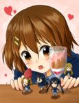  akiyama_mio brown_eyes brown_hair da-mii food fruit glass hirasawa_yui k-on! kotobuki_tsumugi minigirl multiple_girls nakano_azusa parfait sakuragaoka_high_school_uniform school_uniform short_hair strawberry tainaka_ritsu 