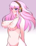  blue_eyes breasts cum cum_on_body cum_on_breasts cum_on_upper_body facial inverted_nipples large_breasts long_hair megurine_luka nipples niwakaame_(amayadori) nude pink_hair solo vocaloid 