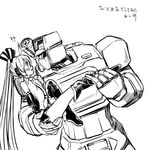  ass ass_grab boots couple crossover decepticon detached_sleeves greyscale hatsune_miku long_hair mecha mecha_on_girl monochrome necktie rkp robot science_fiction size_difference soundwave surprised thigh_boots thighhighs transformers twintails undressing very_long_hair vocaloid 