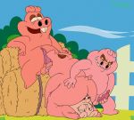  anthro bob-jiggles digital_media_(artwork) foursome garfield_and_friends gort_pig group group_sex hi_res incest male mammal mort_pig open_mouth orson_pig penis pig porcine sex smile wart_pig 