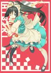  alternate_costume animal apron bad_id bad_pixiv_id black_hair blue_eyes enmaided ganaha_hibiki glass hamster hamuzou idolmaster idolmaster_(classic) long_hair maid maid_headdress ogino_(oginogino) one_eye_closed open_mouth pantyhose ponytail tray v very_long_hair waist_apron white_legwear 