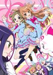  3girls :o :p angry aria_gakuen_school_uniform baritone_(suite_precure) bassdrum black_legwear blue_eyes blue_hair blue_shirt bow brown_hair cat closed_eyes falsetto_(suite_precure) g-clef_(suite_precure) green_eyes grey_hair hair_bobbles hair_ornament half_updo houjou_hibiki hummy_(suite_precure) kneehighs kurokawa_eren light_blue_hair loafers long_hair minamino_kanade multiple_boys multiple_girls music pink_bow pink_hair precure purple_hair school_uniform seiren_(suite_precure) shirt shoes singing suite_precure tongue tongue_out two_side_up yellow_eyes zooya 