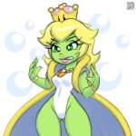  2018 amphibian anthro breasts bubble clothing female frog leotard mario_bros nintendo princess royalty signature solo super_crown thigh_gap tight_clothing transformation video_games wart_(mario) xylas 