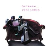  1girl crossover decepticon hatsune_miku long_hair mecha rkp robot science_fiction sitting sitting_on_lap sitting_on_person size_difference soundwave transformers very_long_hair vocaloid 