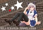  animal_ears black_legwear character_name eila_ilmatar_juutilainen goma_azarasi grey_hair highres maid mary_janes panties purple_eyes shoes smile solo star strike_witches tail thighhighs underwear world_witches_series 