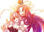  blush capelet closed_eyes hat hug kirisame_marisa long_hair long_sleeves mima multiple_girls one_eye_closed open_mouth red_eyes smile tobi_(discharge_cycle) touhou touhou_(pc-98) wizard_hat wrist_cuffs 