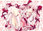  hair_ribbon heart mizuki_yuuma original panties pink_hair red_eyes ribbon smile solo tress_ribbon twintails underwear 