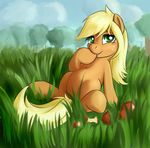  applejack_(mlp) equine female feral friendship_is_magic fruit grass horse mammal my_little_pony sated sokolas solo 