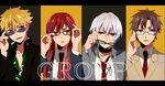  3boys accelerator bespectacled blonde_hair brown_eyes brown_hair choker etzali glasses multiple_boys musujime_awaki necktie noda_(yncoon) red_eyes red_hair school_uniform sunglasses to_aru_majutsu_no_index tsuchimikado_motoharu twintails unabara_mitsuki white_hair 