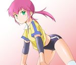  androgynous bad_id bad_pixiv_id buruma ebi-rom green_eyes gym_uniform inazuma_eleven_(series) inazuma_eleven_go kirino_ranmaru male_focus otoko_no_ko pink_hair raimon raimon_soccer_uniform soccer_uniform solo sportswear twintails 