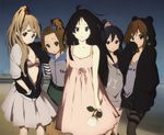  akiyama_mio alternate_hairstyle artist_request bikini bikini_top black_hair blonde_hair brown_hair dress eyebrows flower high_ponytail hirasawa_yui hood hoodie k-on! k-on!_movie kotobuki_tsumugi long_hair multiple_girls nakano_azusa open_clothes open_hoodie short_hair singing! sleeves_pushed_up striped_bikini_top sundress swimsuit tainaka_ritsu unzipped 