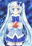  blue_eyes blue_hair fujiwara_minaho hatsune_miku heart long_hair marker_(medium) skirt smile snowflakes solo thighhighs traditional_media twintails very_long_hair vocaloid watermark yuki_miku 