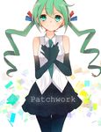  elbow_gloves gloves green_eyes green_hair hands_on_own_chest hatsune_miku highres kawahara_chisato long_hair necktie pantyhose project_diva_(series) project_diva_extend skirt solo twintails vocaloid 