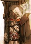  assassin's_creed_(series) assassin's_creed_ii belt cape et.m ezio_auditore_da_firenze gloves hood jewelry male_focus necklace solo 