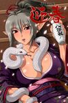  1girl animal blush breasts echidna elf green_hair highres hobby_japan japanese_clothes kimono large_breasts long_hair lost_worlds mucoro open_mouth pointy_ears queen&#039;s_blade queen's_blade snake translation_request 