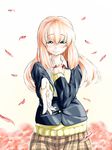  blush book kii_(fys-a) koe_no_katachi long_hair nishimiya_shouko petals pleated_skirt reaching school_uniform skirt traditional_media 