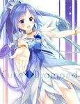  blue_bow blue_eyes blue_hair bow bracelet character_name choker crystal_earrings cure_diamond curly_hair dokidoki!_precure dress earrings hishikawa_rikka jewelry long_hair magical_girl outstretched_arms outstretched_hand ponytail precure ribbon smile solo spread_arms toosaka_asagi 