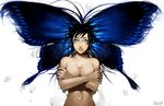  bad_id bad_pixiv_id banned_artist black_hair blue_eyes blue_wings butterfly_wings covering covering_breasts crossed_arms long_hair looking_at_viewer nude original parted_lips solo sumiobunnya water_drop white_background wings 