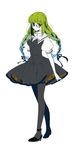  black_legwear braid cosplay genderswap genderswap_(mtf) glasses green_eyes green_hair h2o_footprints_in_the_sand highres kuroko_no_basuke long_hair midorima_shintarou momose pantyhose school_uniform solo twin_braids 