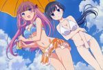  a-1_pictures absurdres akishino_himeka asymmetrical_bangs bangs bikini blue_sky breast_hold breasts cleavage cloud collarbone day dutch_angle expressionless fuyuumi_ai highres large_breasts legs looking_at_viewer midriff multiple_girls navel nyantype official_art ore_no_kanojo_to_osananajimi_ga_shuraba_sugiru outdoors scan shimizu_sorato sky standing stomach swimsuit thigh_gap thighs underboob 