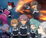  6+boys alpha_(inazuma_eleven) android armband bad_id bad_pixiv_id beta_(inazuma_eleven) closed_eyes einamu gamma_(inazuma_eleven) goalkeeper headband inazuma_eleven_(series) inazuma_eleven_go inazuma_eleven_go_chrono_stone mecha_endou mizuhara_aki multiple_boys no_pupils open_mouth protocol_omega sakamaki_togurou shindou_takuto smile 