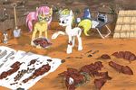  ammunition archaeological_dig archaeologist armor blonde_hair blue_eyes bone cutie_mark dirt dirty duo equine eyewear fallout_equestria glasses hair hairband horn horse madhotaru magic mammal my_little_pony original_character pink_hair pony ranged_weapon steel_ranger unicorn weapon white_body yellow_body 