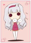  blush_stickers chibi china_dress chinese_clothes dress fuugetsu_oreha_ikiru grey_hair hairband heart idolmaster idolmaster_(classic) mouth_hold panda shijou_takane solid_circle_eyes solo thighhighs white_legwear 