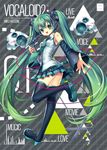  boots capura_lin character_name detached_sleeves green_eyes green_hair hatsune_miku headset long_hair microphone microphone_stand nail_polish necktie open_mouth skirt solo thigh_boots thighhighs twintails very_long_hair vocaloid 