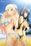  :o absurdres adjusting_hair aqua_eyes armpits ass back beach bikini black_hair blonde_hair blush body_blush breast_hold breast_slip breasts butt_crack cleavage cloud cowboy_shot day duplicate embarrassed fingernails front-tie_top green_eyes hair_ribbon hairband highres ikaruga_(senran_kagura) katsuragi_(senran_kagura) large_breasts leaning_forward light_rays long_fingernails long_hair looking_at_viewer looking_back lowleg lowleg_bikini megami multiple_girls nail_polish navel non-web_source ocean official_art one_breast_out open_mouth outdoors ozeki_miyabi pointing profile ribbon sand scan senran_kagura senran_kagura_shoujo-tachi_no_shin'ei side-tie_bikini sideboob skindentation sky smile standing string_bikini striped striped_bikini striped_swimsuit sun sunbeam sunlight surprised swimsuit tree twisted_torso underboob untied very_long_hair wardrobe_malfunction water 