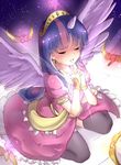  black_legwear closed_eyes dress horn long_hair magister_(medical_whiskey) multicolored_hair my_little_pony my_little_pony_friendship_is_magic personification pink_hair praying purple_hair sitting solo spoilers streaked_hair tears thighhighs tiara twilight_sparkle two-tone_hair wariza wings 