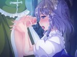  bad_id bad_pixiv_id blue_eyes blush braid censored cum cum_on_body cum_on_upper_body futa_with_female futanari grey_hair handjob hong_meiling izayoi_sakuya maid maid_headdress multiple_girls onsen_tamago_(nurumayu_onsen) penis short_hair tongue tongue_out touhou twin_braids 