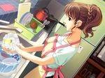  apron brown_hair dishwashing game_cg housewife kitchen kogure_mayumi sink soap_bubbles solo wakazuma_mangekyou yuzuchichi 
