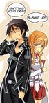  alternate_hairstyle asuna_(sao)_(cosplay) blush brother_and_sister cosplay hard_translated kirito_(cosplay) kousaka_kirino kousaka_kyousuke long_image ore_no_imouto_ga_konna_ni_kawaii_wake_ga_nai siblings sword_art_online tall_image translated 