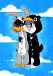  avian bugs_bunny cosplay cute daffy_duck duck lagomorph looney_tunes male rabbit role_reversal sky warner_brothers young 