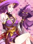  bad_id bad_pixiv_id breasts cleavage crossed_legs gen_4_pokemon ghost_tail hair_ornament hat heart large_breasts mismagius mojya nobunaga_no_yabou nouhime_(sengoku_musou) pokemon pokemon_(creature) pokemon_+_nobunaga_no_yabou purple_hair red_eyes sitting 